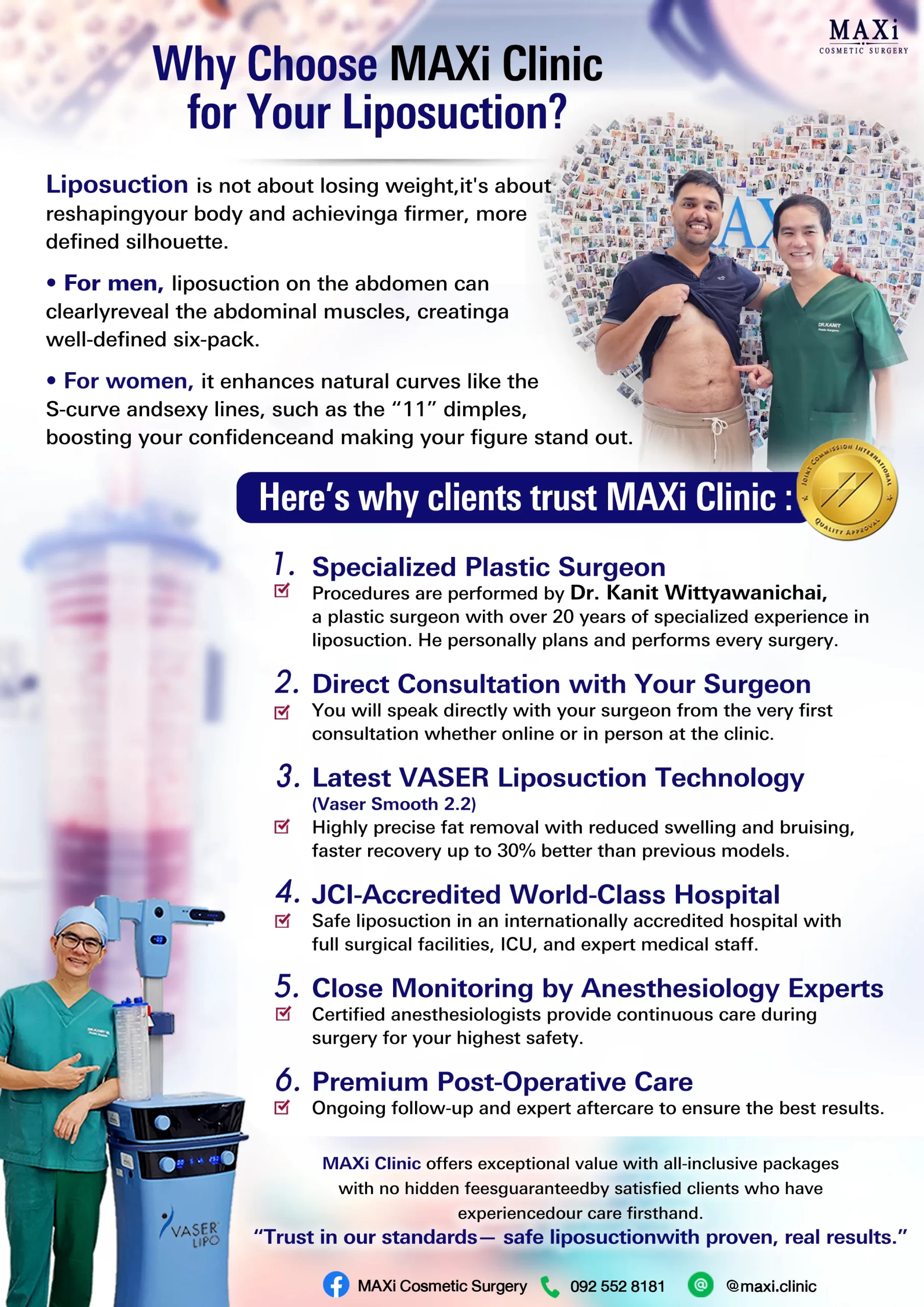 VASER liposuction at MAXi Cosmetic Surgery – expert body sculpting in Bangkok Thailand, Dr.kanit Vaser Liposuction in thailand